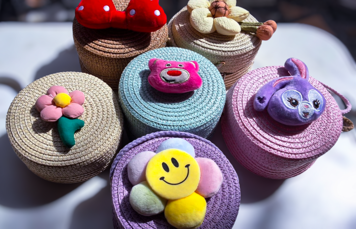 Mini Round Jute Sling Bag With Charm - Image 2