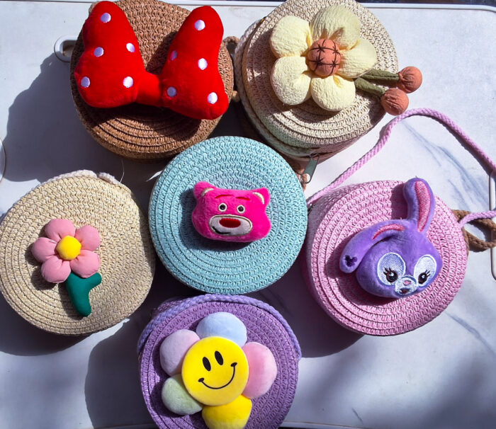 Mini Round Jute Sling Bag With Charm