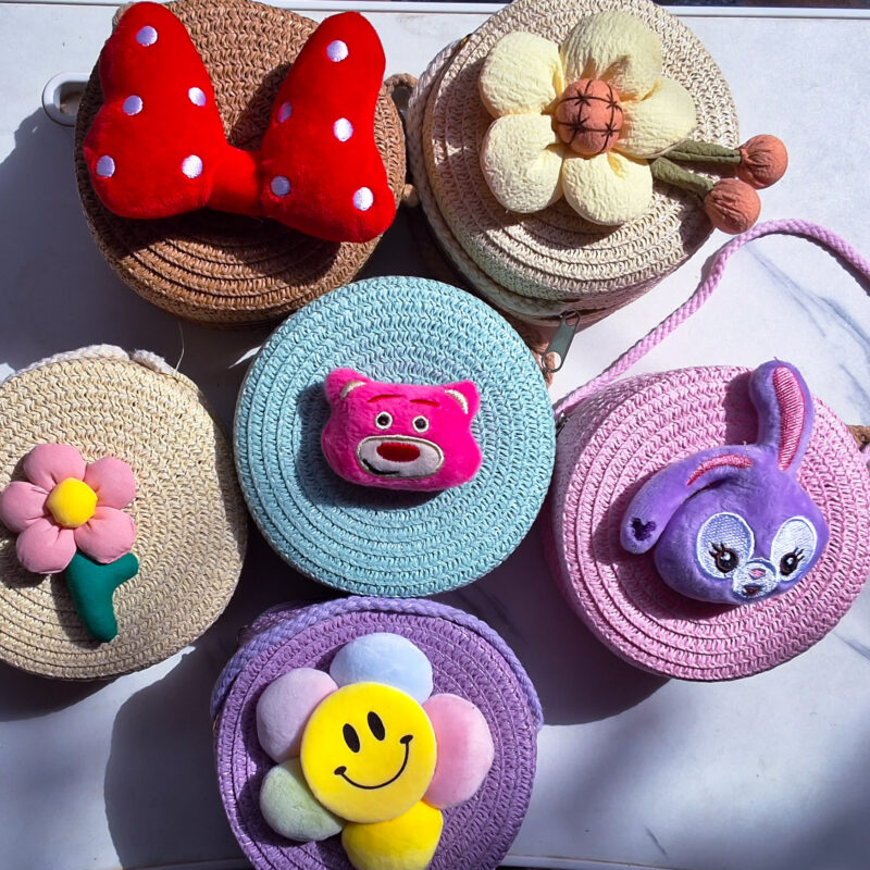 Mini Round Jute Sling Bag With Charm