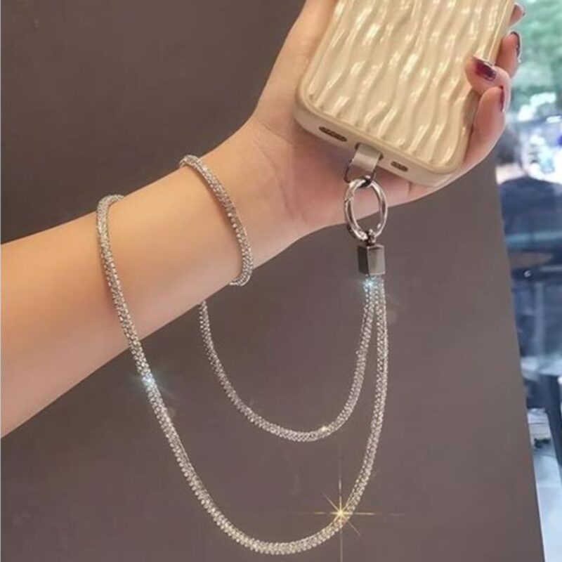 Shimmery sliver long mobile strap